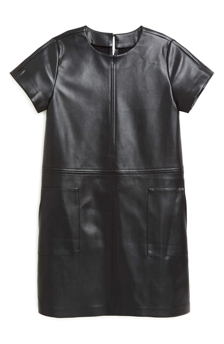 Tractr Kids' Faux Leather Shift Dress, Main, color, Black