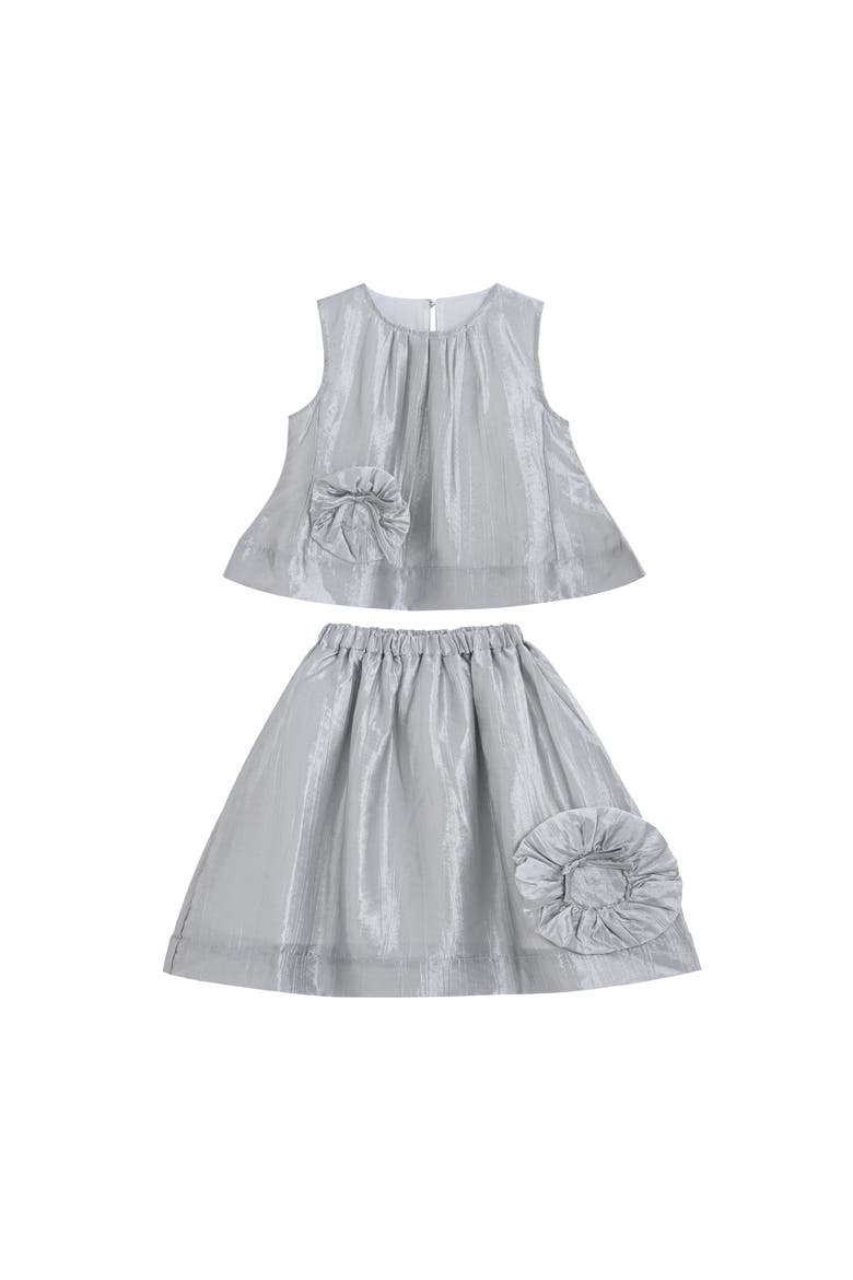 Nerissa Bloom Skirt Set, Main, color, Silver