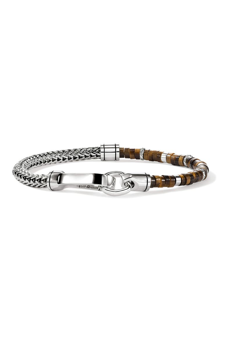 Men's Heishi Chain Bracelet, Tiger's Eye, 4.5mm, Main, color, SILVER BROWN