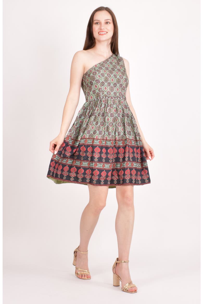 Hazel Boho One Shoulder Mini Dress, Main, color, Green