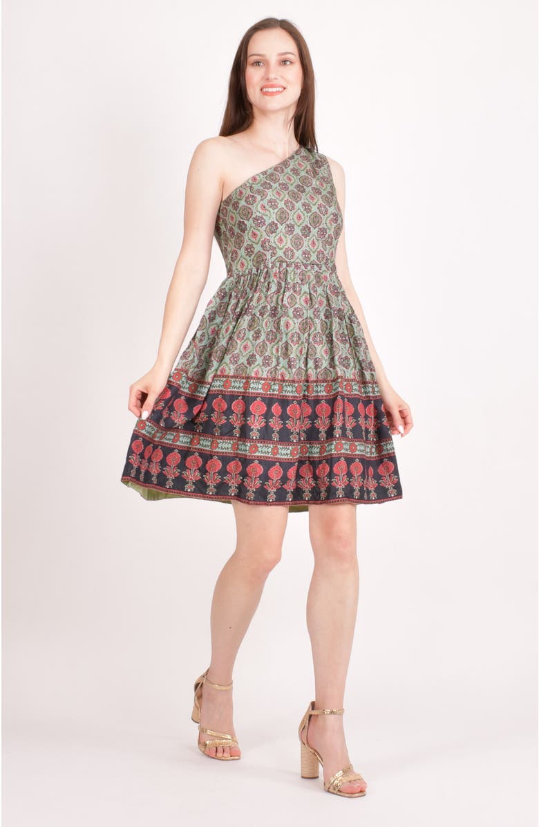 RAAS Hazel Boho One Shoulder Mini Dress, Main, color, Green