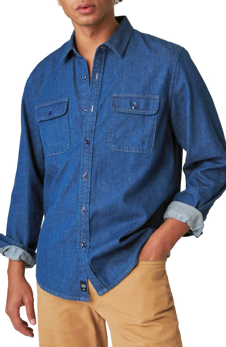 Lucky Brand Cotton & Hemp Denim Workwear Button-Up Shirt, Main, color,