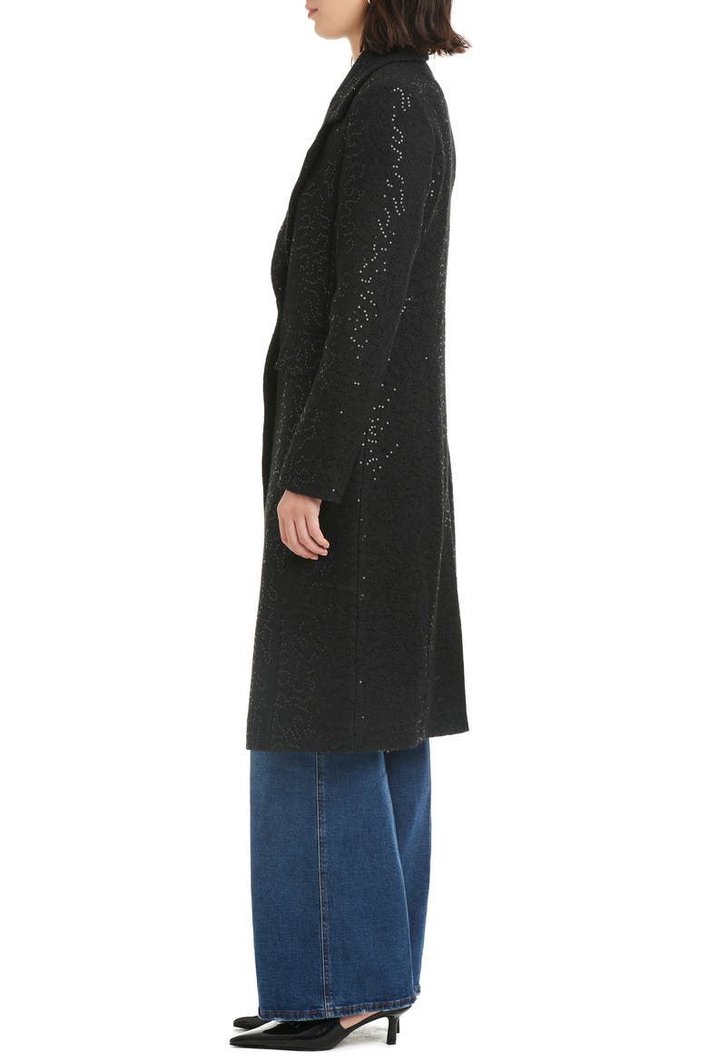 Sequin Pattern Longline Coat, Alternate, color, BLACK