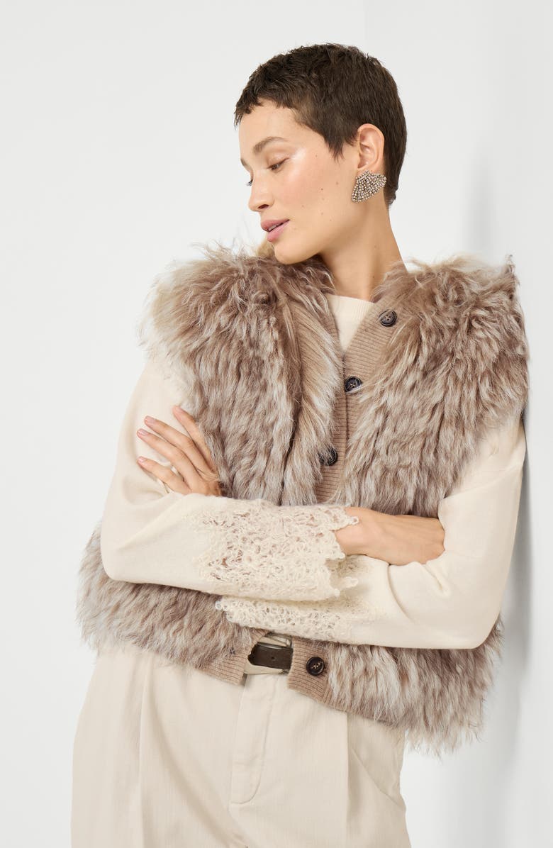 Brunello Cucinelli Cozy shearling vest, Alternate, color, Light Brown