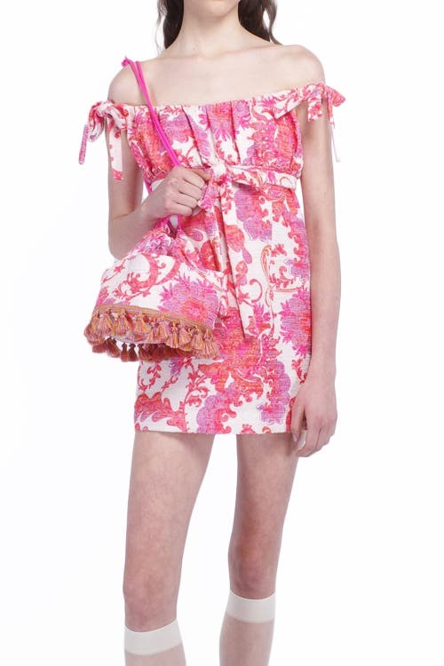 Anna Sui Arabesque Linen Tie Mini Dress In Corel Multi
