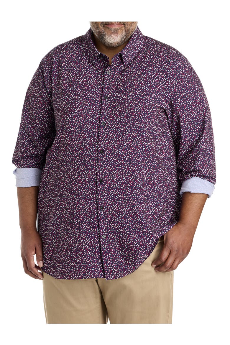 Big & Tall Micro Floral Patterned Sport Shirt, Main, color, ZINFANDEL