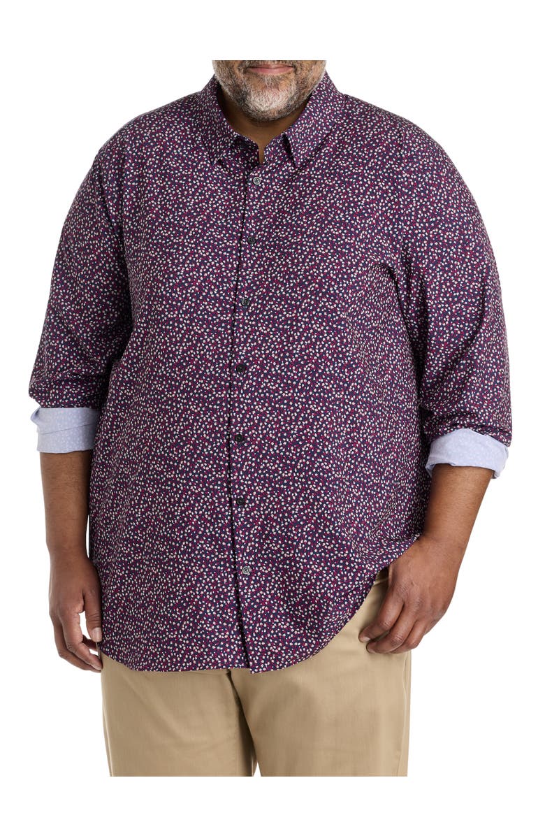 Perry Ellis Big & Tall Micro Floral Patterned Sport Shirt, Main, color, Zinfandel