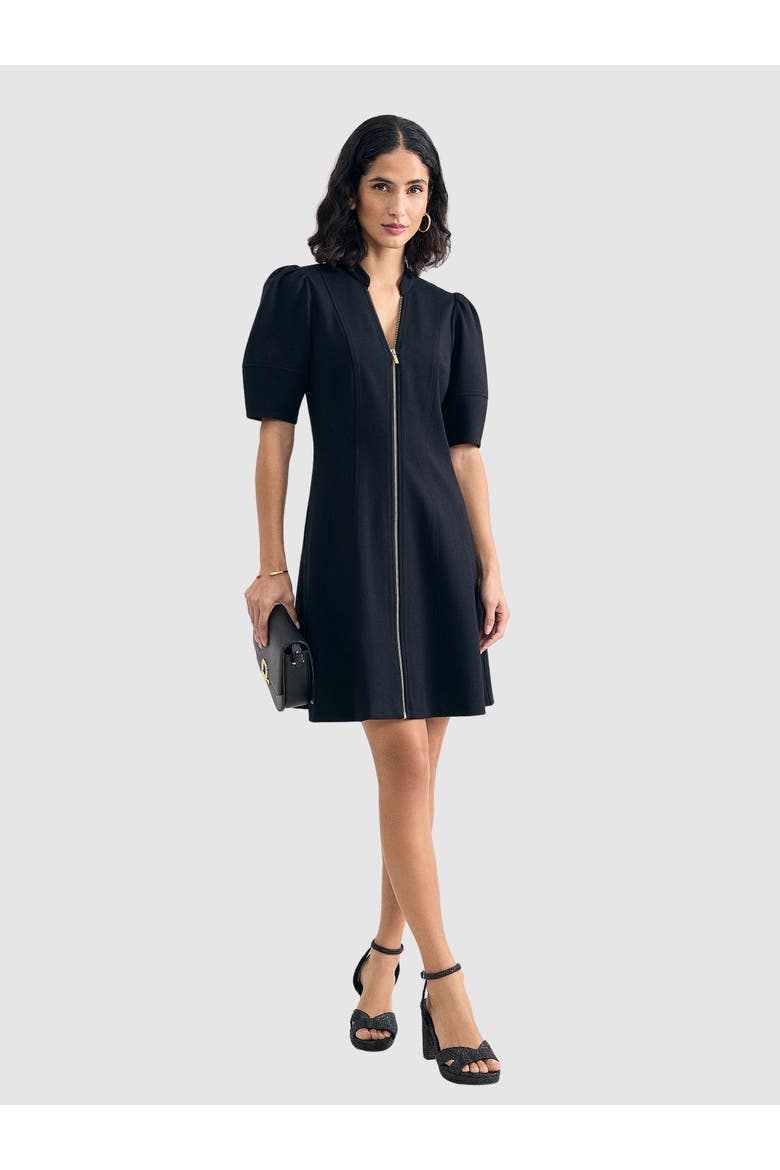 Alima Ponte Zip A-Line Dress, Main, color, Black