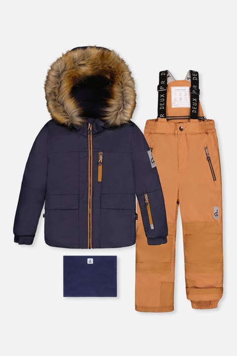 Play Faux Fur Hood Jacket & Pants Two Piece Snowsuit