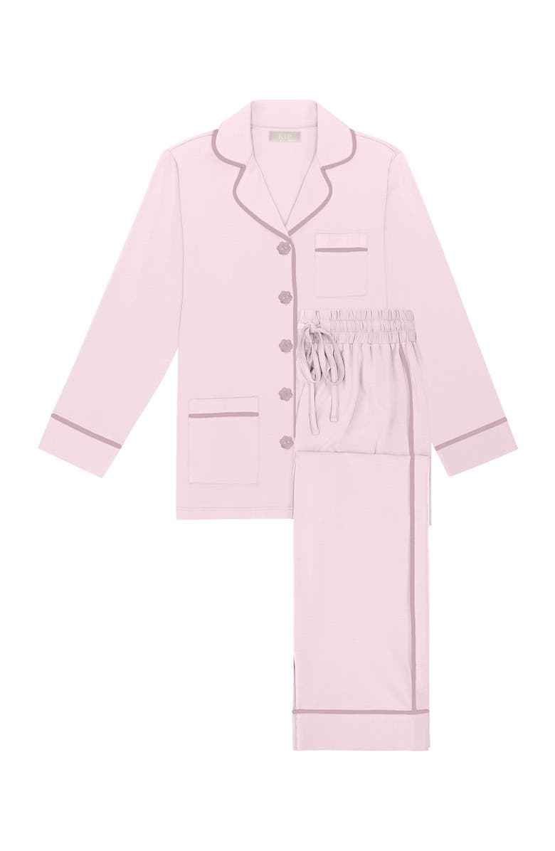KIP Flower Button Stretch Cotton Pajama Set, Alternate, color,