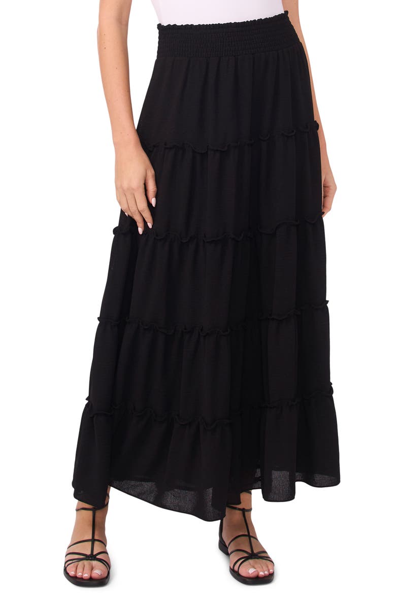 Vince Camuto Smock Waist Tiered Maxi Skirt, Main, color, Rich Black
