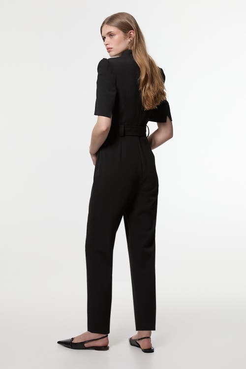 Karen Millen Structured Crepe Forever Belted Jumpsuit In Black
