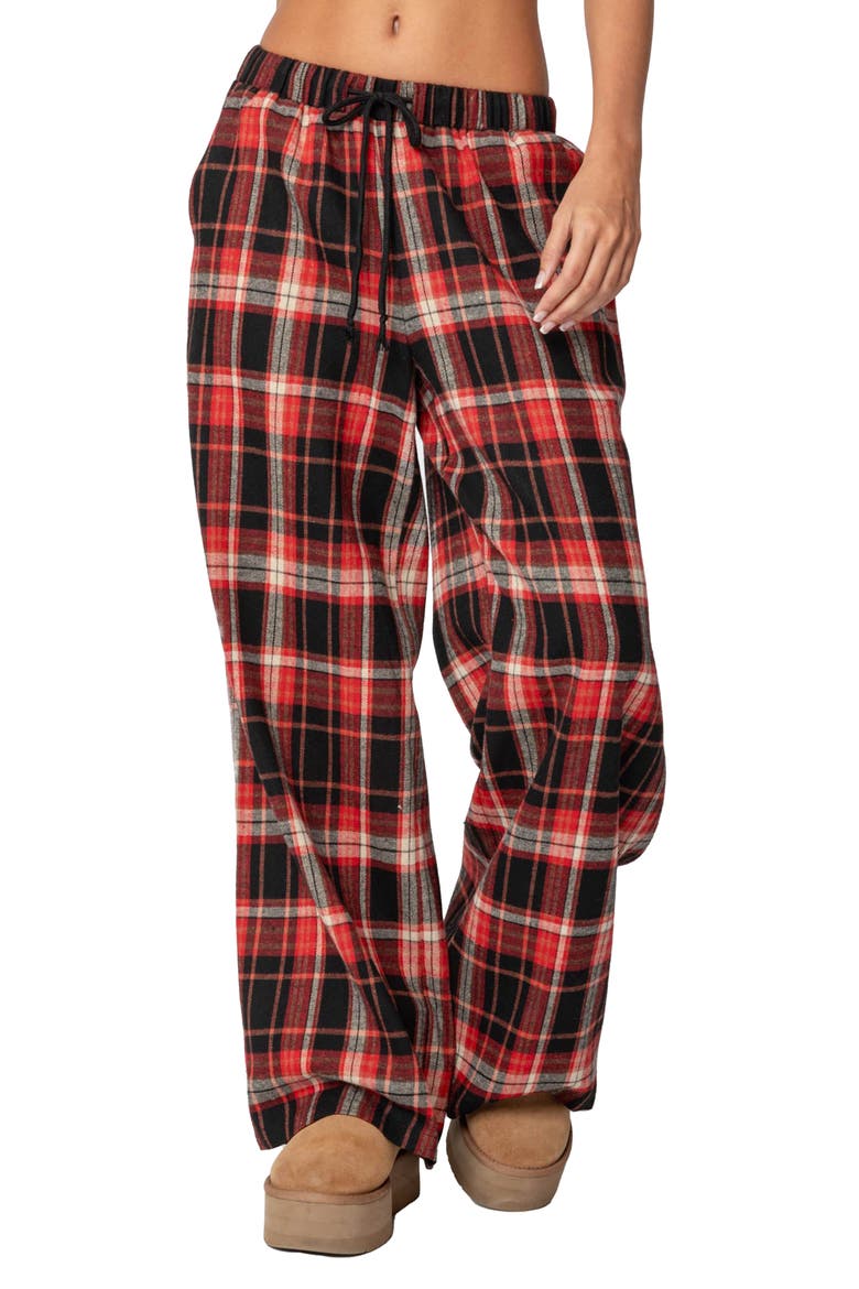 Lounge Around Plaid Wide Leg Pants, Main, color, RED