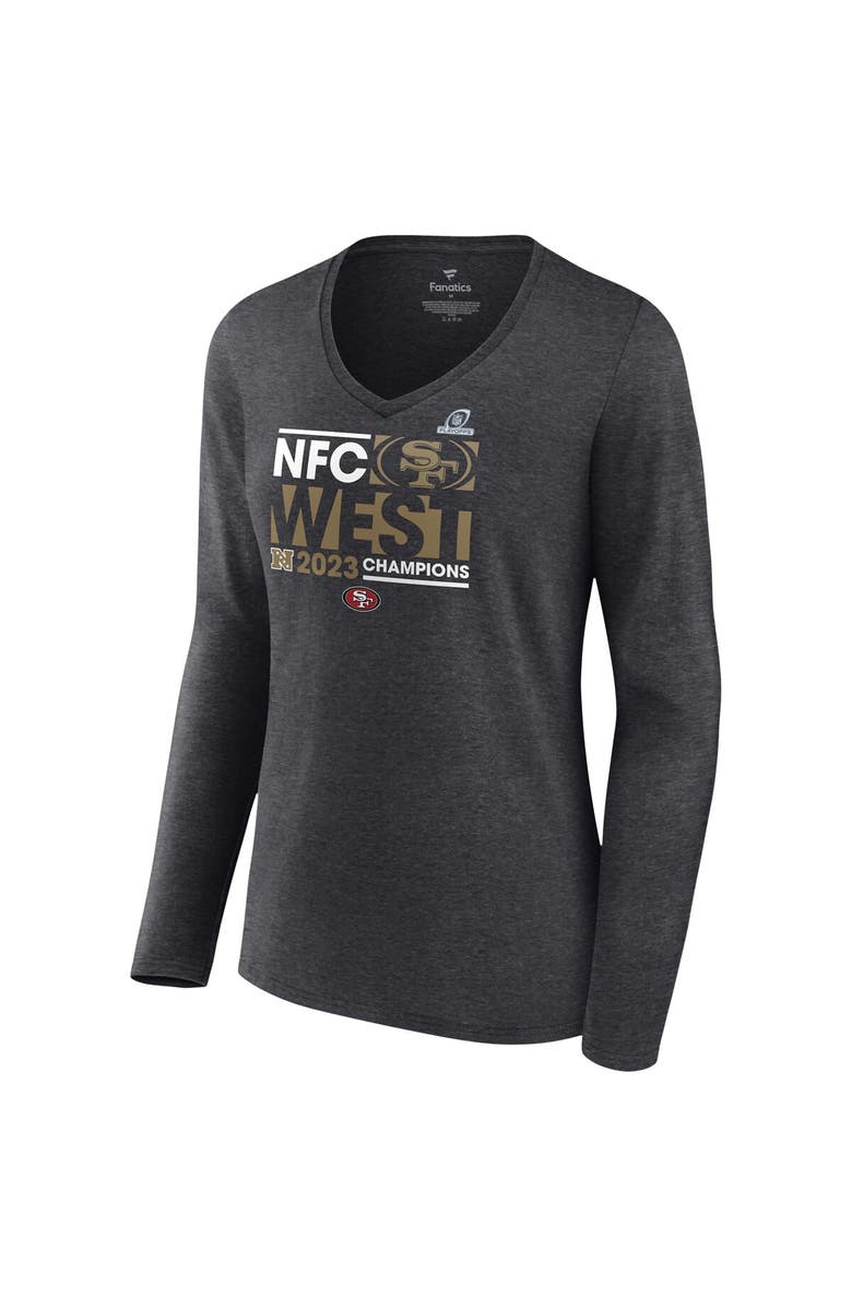 FANATICS Women's Fanatics Branded  Heather Charcoal San Francisco 49ers 2023 NFC West Division Champions Conquer Long Sleeve V-Neck T-Shirt, Alternate, color, 