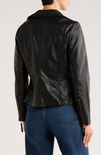 MAXSTUDIO Washed Faux Leather Moto Jacket