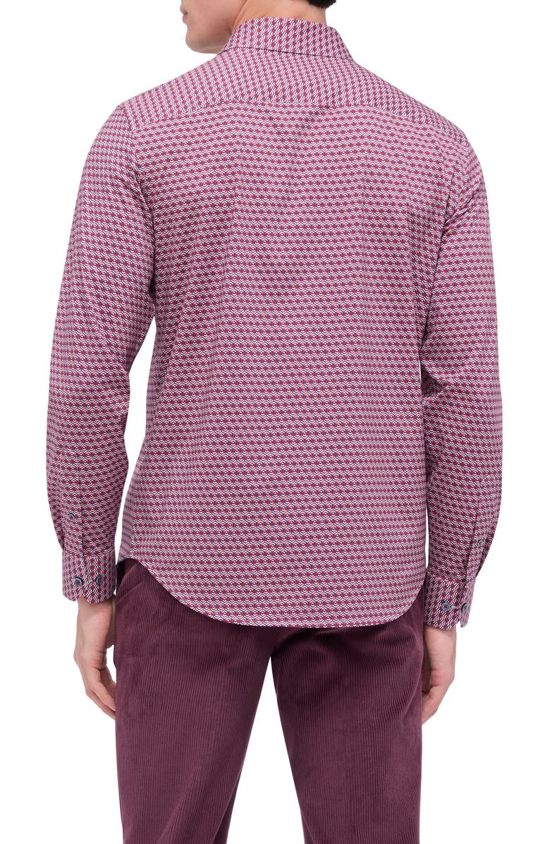 Bugatchi James OoohCotton<sup>®</sup> Geo Print Button-Up Shirt, Alternate, color, Ruby