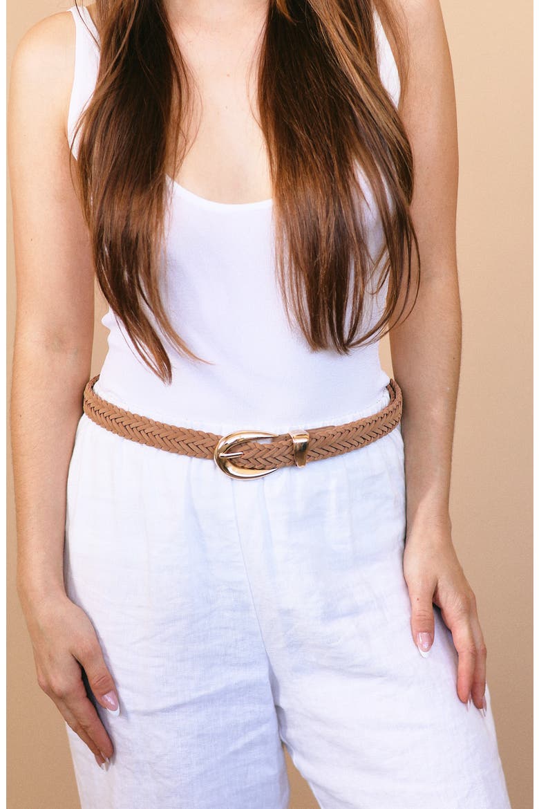Marisa Braided Belt, Alternate, color, TAN SUEDE/ GOLD