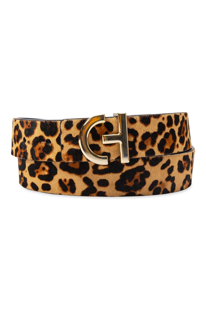 Logo Plaque Leather Belt, Main, color, LEOPARD