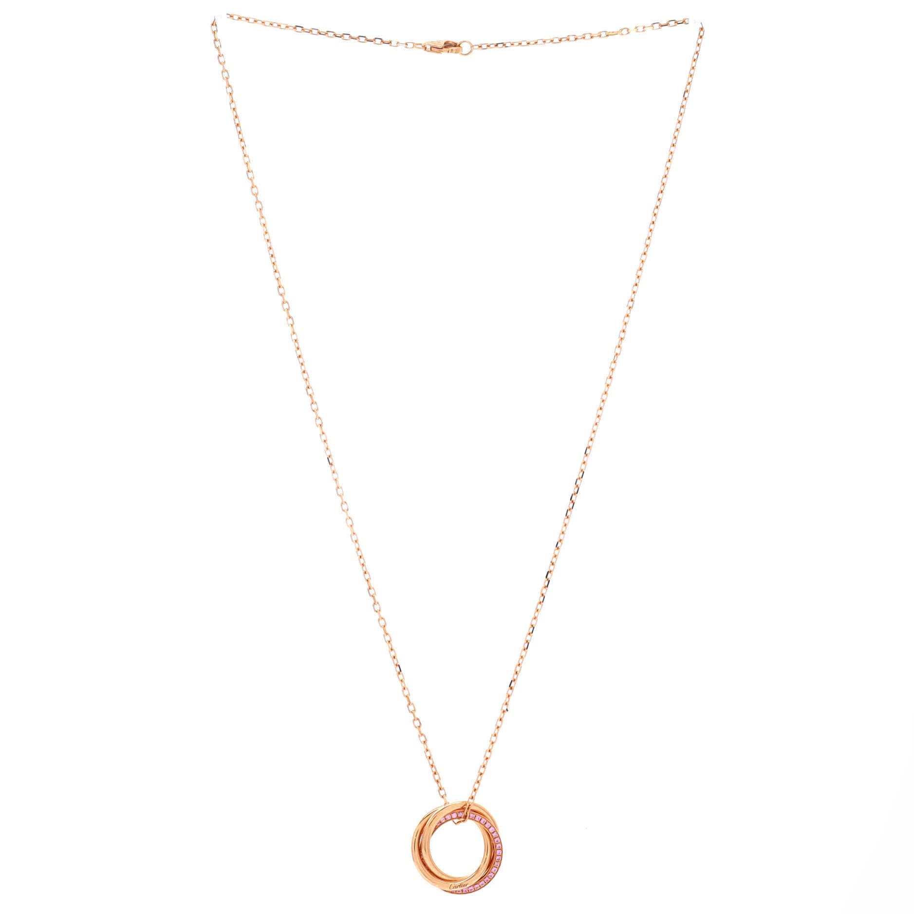 Trinity Pendant Necklace 18K Rose Gold with Pave Pink Sapphires, Alternate, color, Metallic Gold