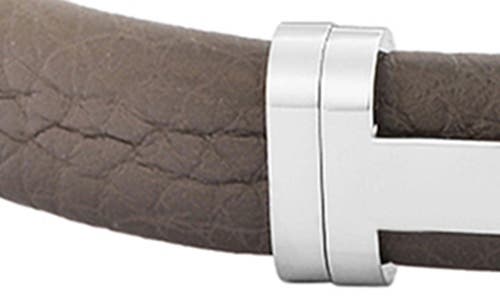 Geoffrey Beene Stainless Steel Cutout Id Leather Bracelet