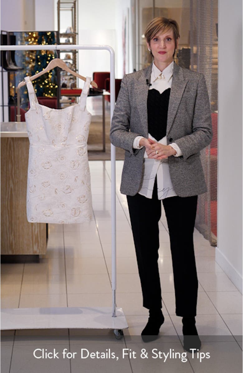 Metallic Rosette Jacquard Cocktail Minidress, sales video thumbnail