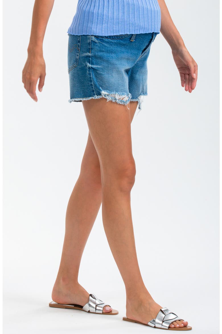 Distressed Maternity Denim Shorts, Alternate, color, MEDIUM BLUE