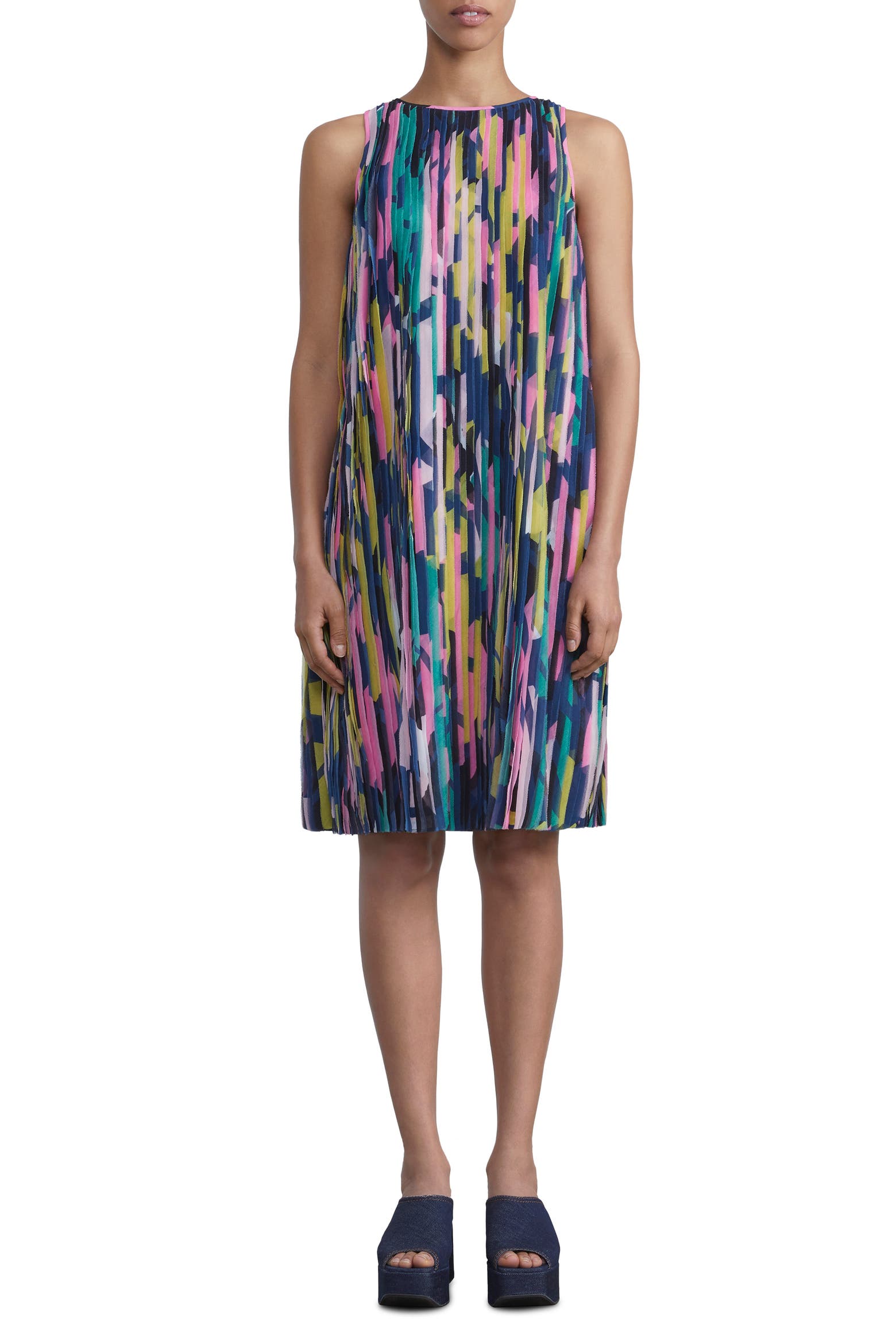 Printable Loop Border Lafayette 148 New York Papier Print Strip Pleated Chiffon Shift Dress ...
