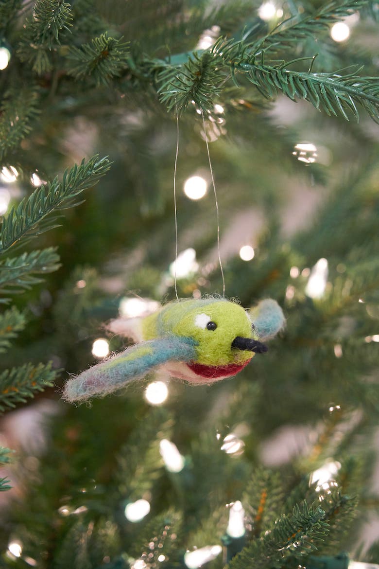 Hummingbird Felted Wool Hanging Christmas Tree Ornament, Alternate, color, Green