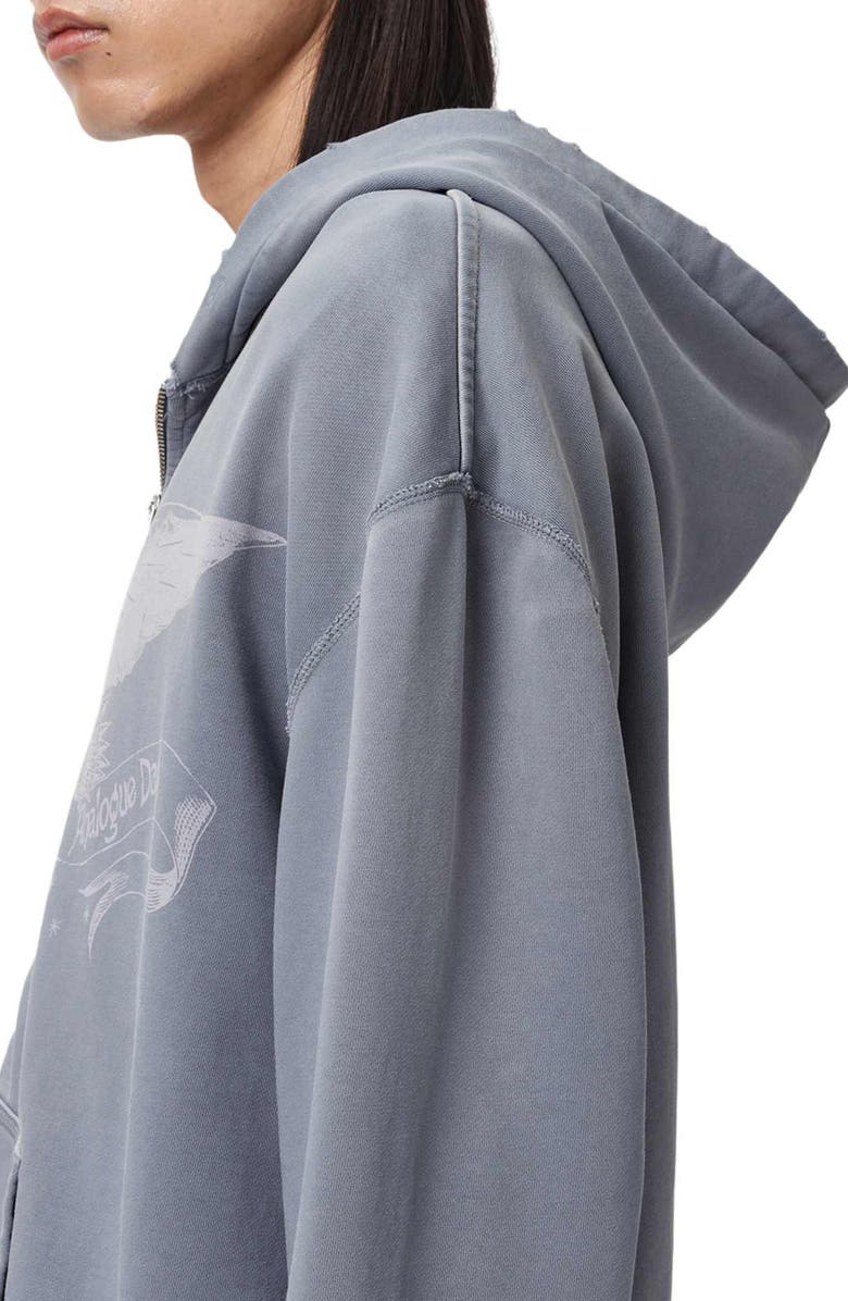 AllSaints Aeterna Graphic Zip Hoodie, Alternate, color, Slate Wash Blue