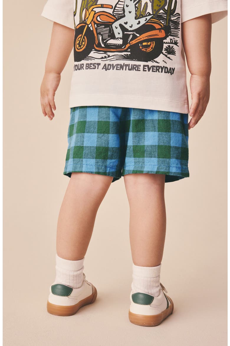 Kids' Gingham Check Linen & Cotton Pull-On Shorts, Alternate, color, MULTI