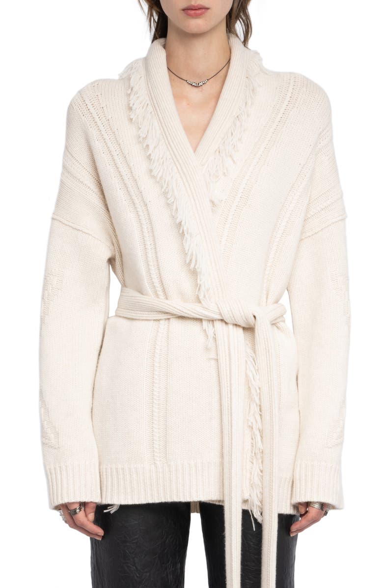 Zadig & Voltaire Wool & Cashmere Wrap Cardigan, Main, color, Ecru