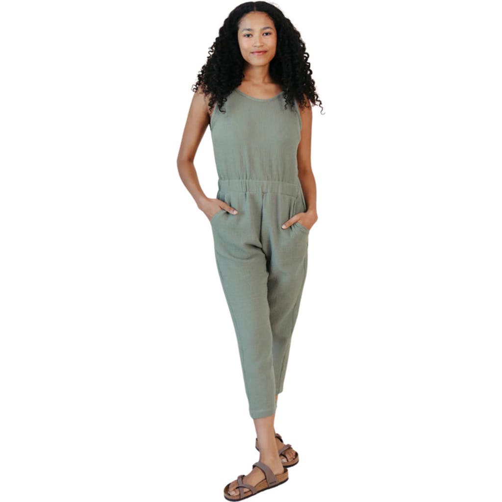 Poplinen Plus Jameela Organic Cotton Gauze Jumpsuit In Green