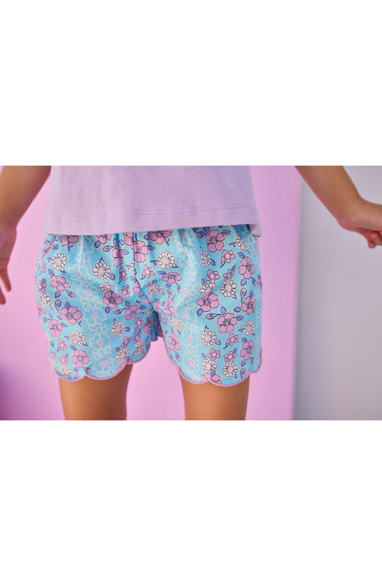 BISBY Kids' Shirred Scallop Shorts, Alternate, color, Marguerite Floral Aqua