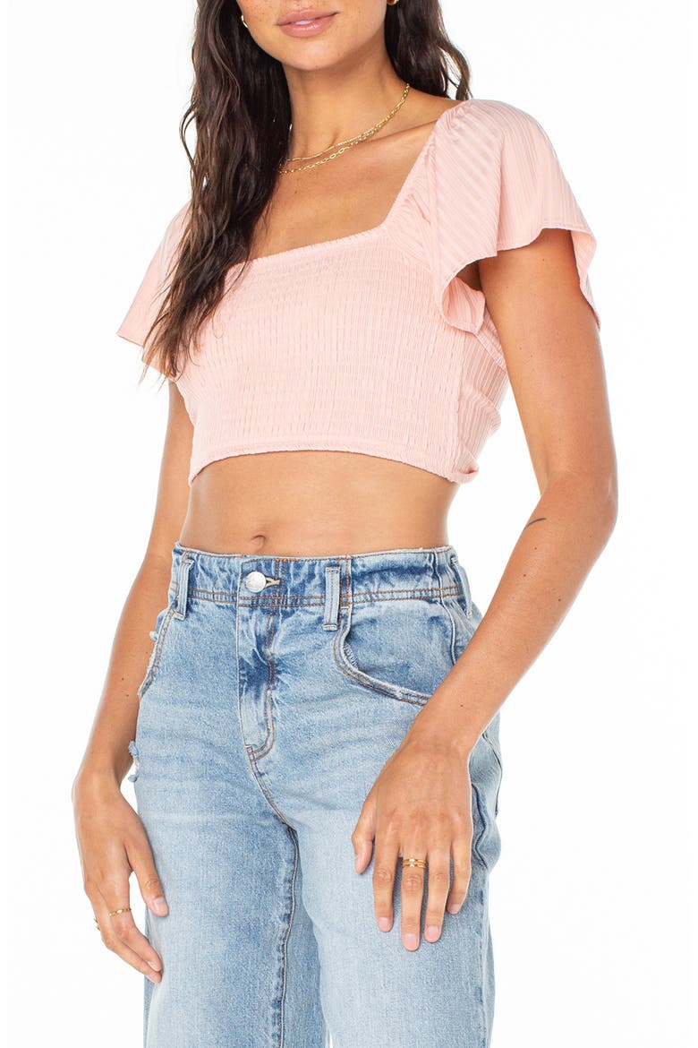 Sandy Beach Smocked Twist Reversible Crop Top, Alternate, color, ROSE CLOUD SOLID