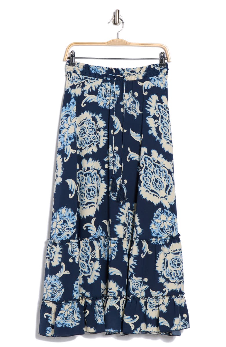 T Tahari Print Maxi Skirt, Alternate, color, Washed Blue Batik Print