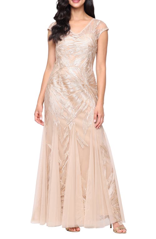 Alex Evenings Cap Sleeve Embroidered Tulle Dress in Light Gold  product