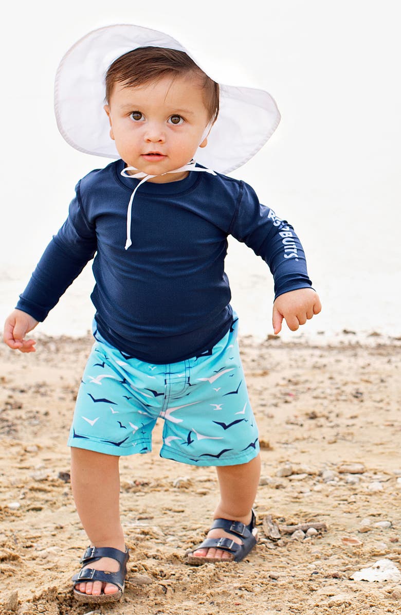 RuggedButts Seagull Rashguard, Board Shorts & Floppy Hat Set, Alternate, color, 