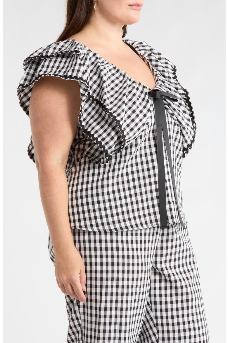 Dovery Gingham Ruffle Top, Alternate, color, BLACK-WHITE