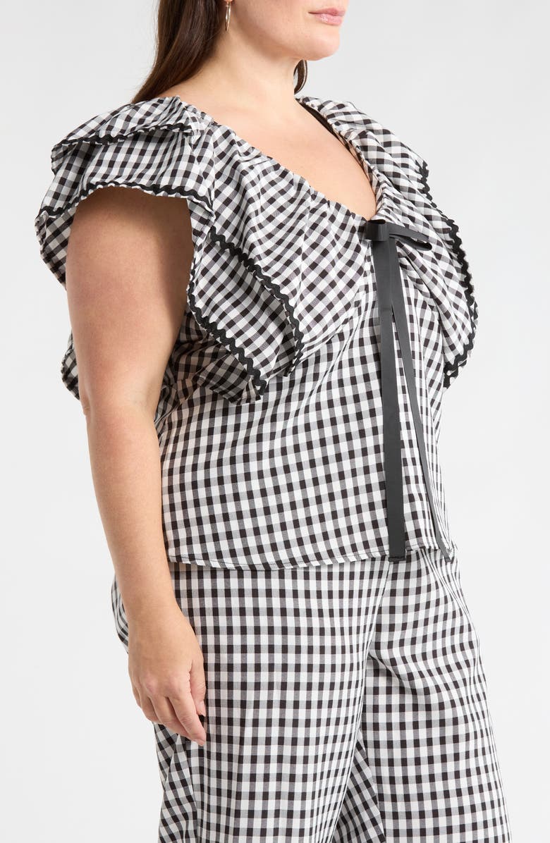 SUGARLIPS Dovery Gingham Ruffle Top, Alternate, color, Black-White