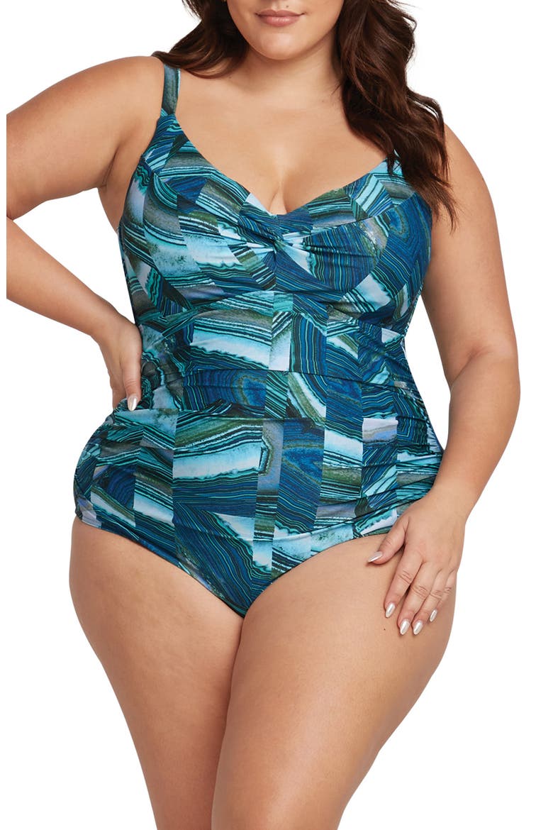 Chalcedony Monet DD- & E-Cup Underwire One-Piece Swimsuit, Main, color, TEAL