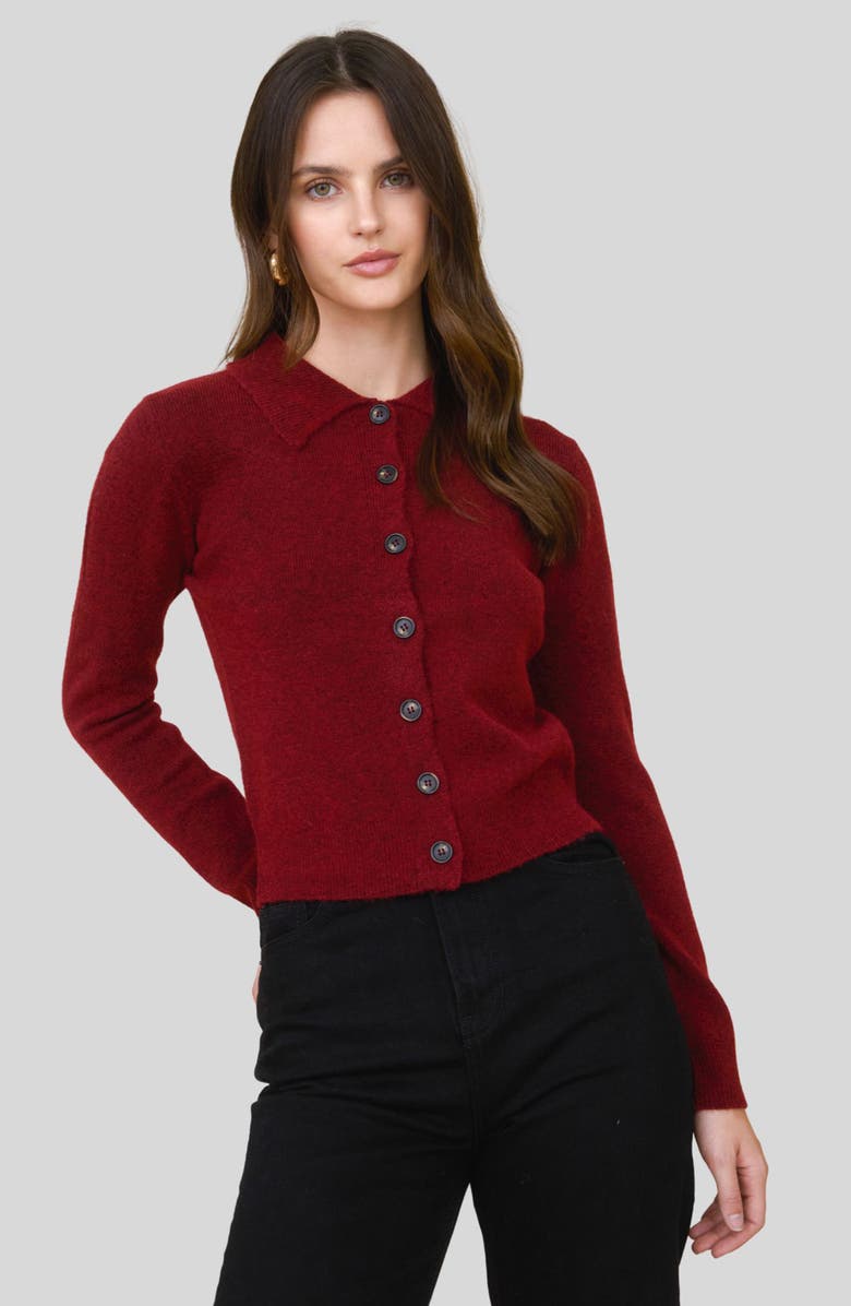 Blu Pepper Collared Crop Cardigan, Alternate, color, Deep Red