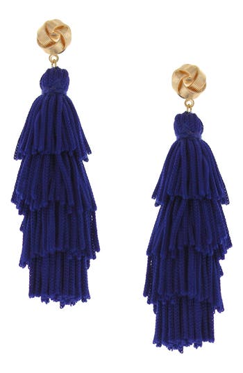 Olivia Welles Olivia Royal Tassel Drop Earrings In Blue