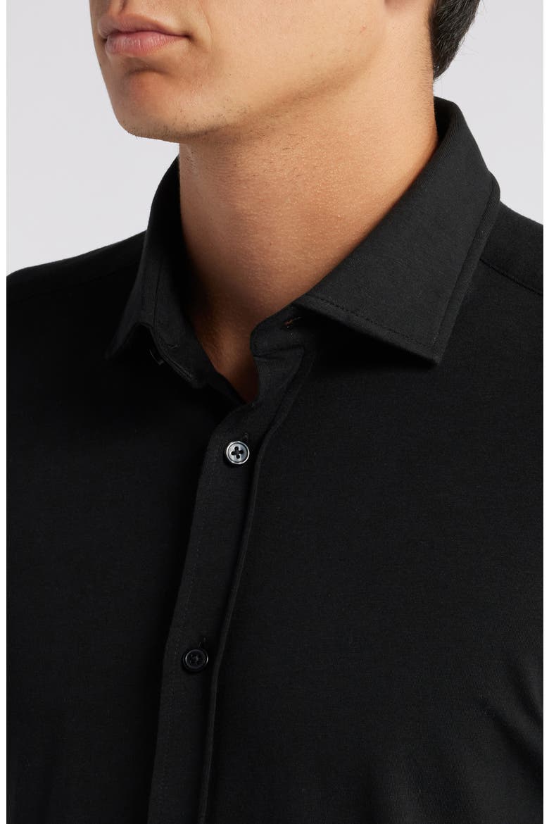 Roan Solid Stretch Cotton Button-Up Shirt, Alternate, color, BLK