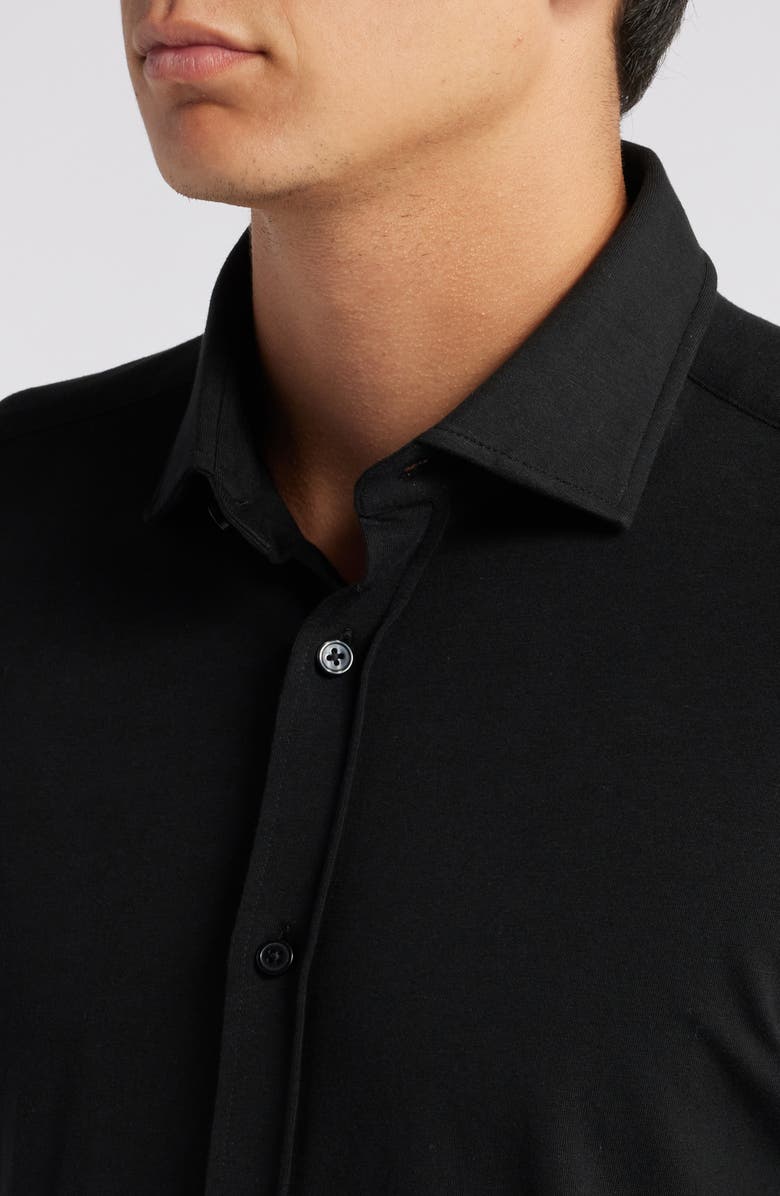 BOSS Roan Solid Stretch Cotton Button-Up Shirt, Alternate, color, Blk