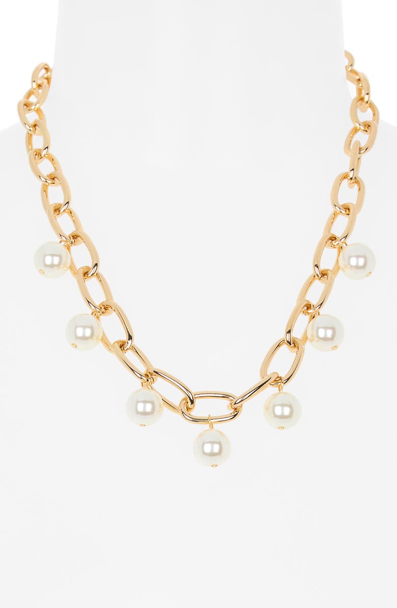 BaubleBar Faux Pearl Charm Necklace, Alternate, color, Pearl