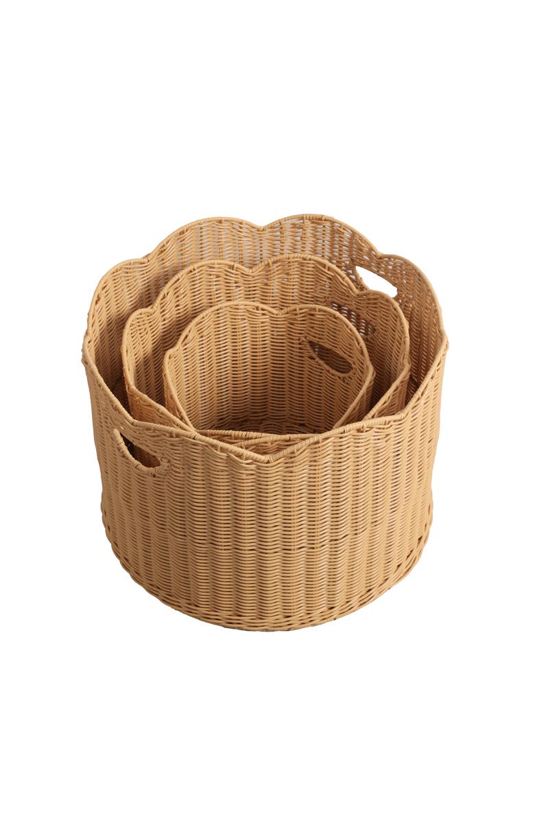 HAPPIMESS Maris Resin/Metal Scalloped Edge Nesting Storage Baskets with Handles, Alternate, color, Natural