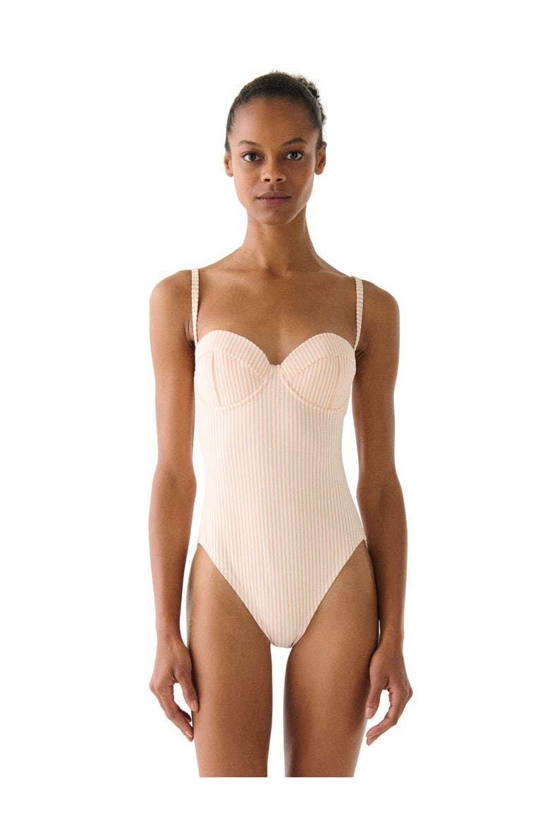 Tidal Stripe Bow Back One Piece Swimsuit, Main, color, Light Cantaloupe