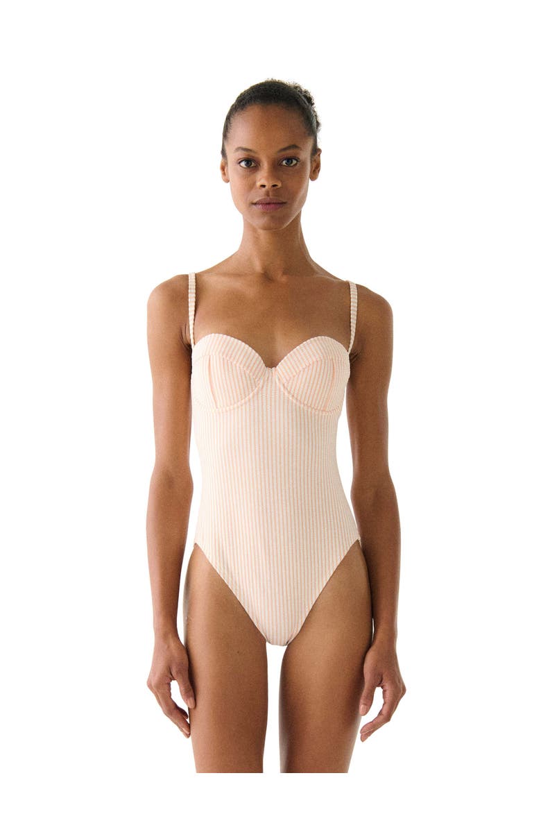 Kate Spade New York Tidal Stripe Bow Back One Piece Swimsuit, Main, color, Light Cantaloupe