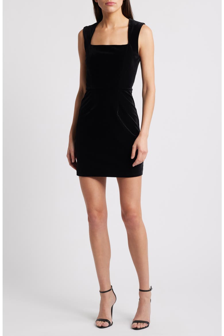 Square Neck Stretch Velvet Minidress, Main, color, BLACK