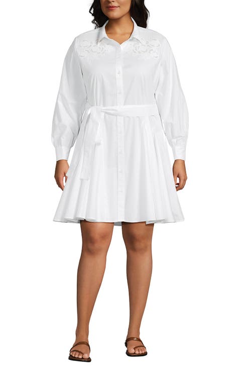 Poplin Button Front Dress with Godets